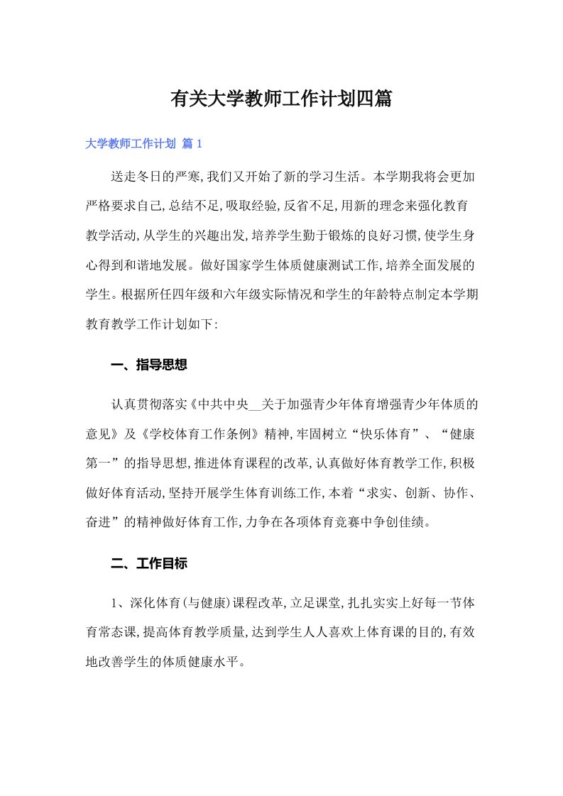 有关大学教师工作计划四篇