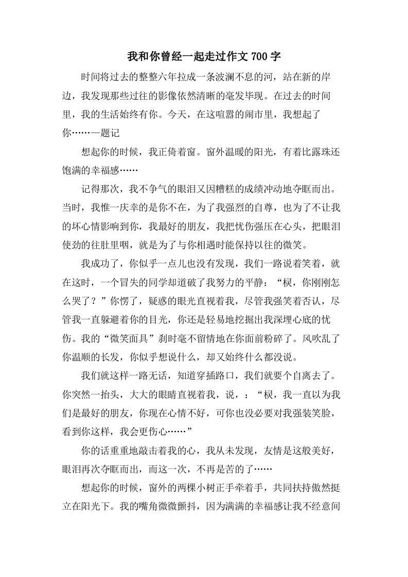 我和你曾经一起走过作文700字