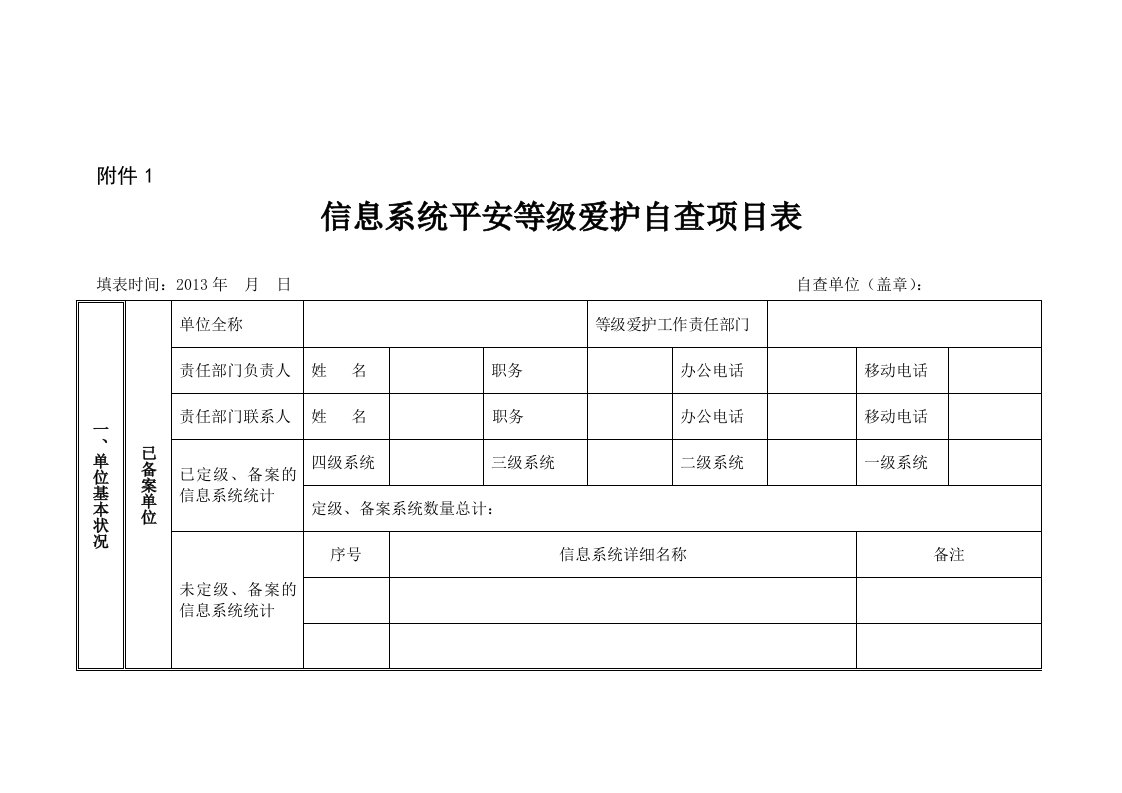 信息系统安全等级保护自查项目表