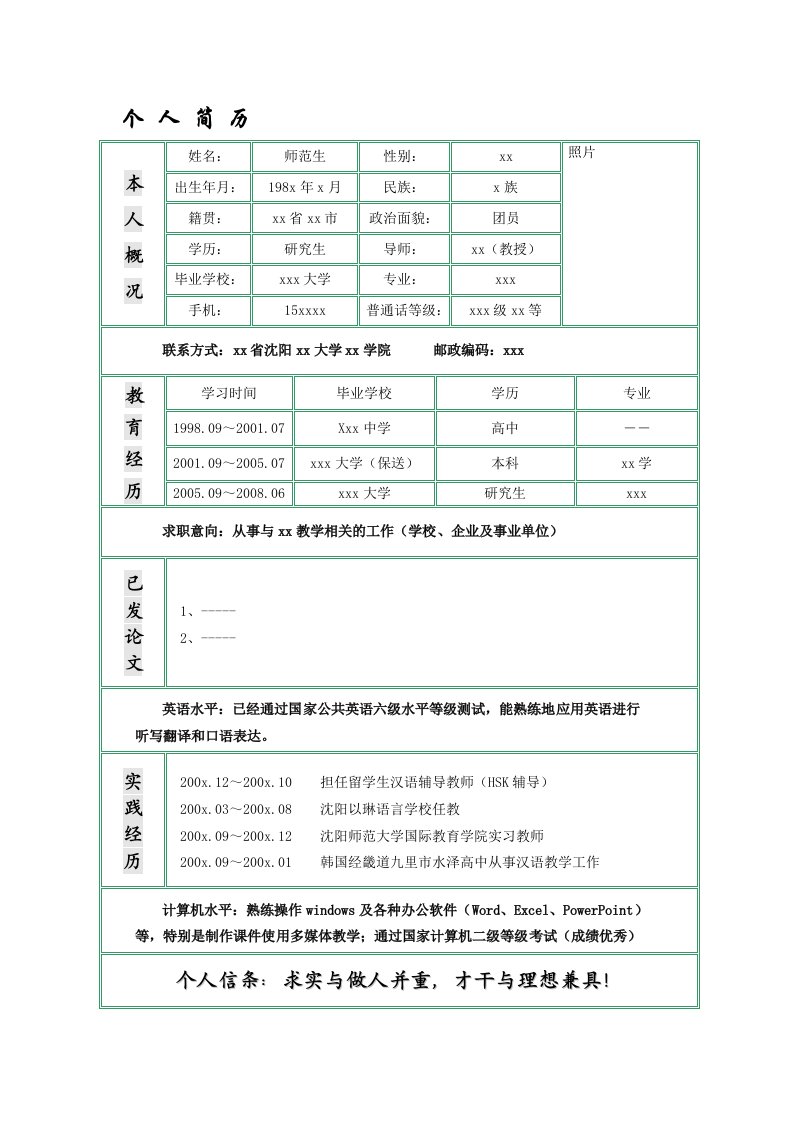 师范生求职简历模版[1]