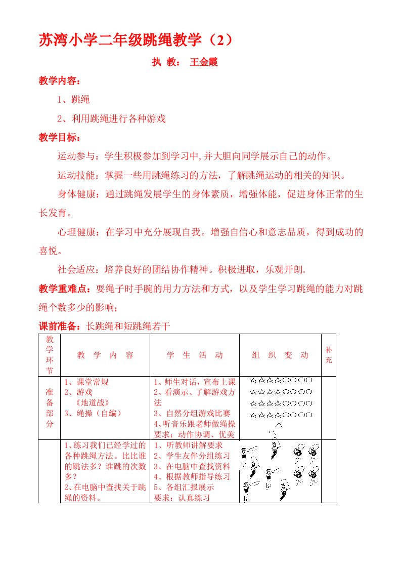 小学体育二年级跳绳教案2