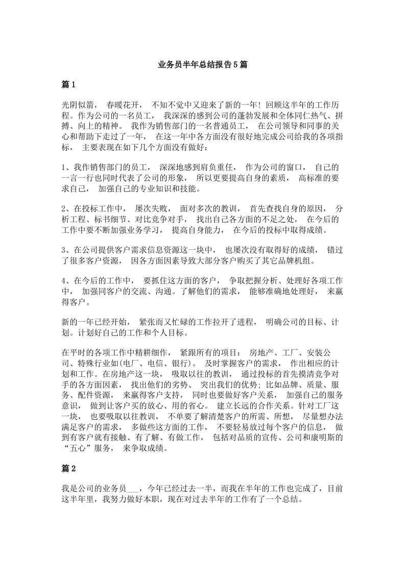 业务员半年总结报告5篇