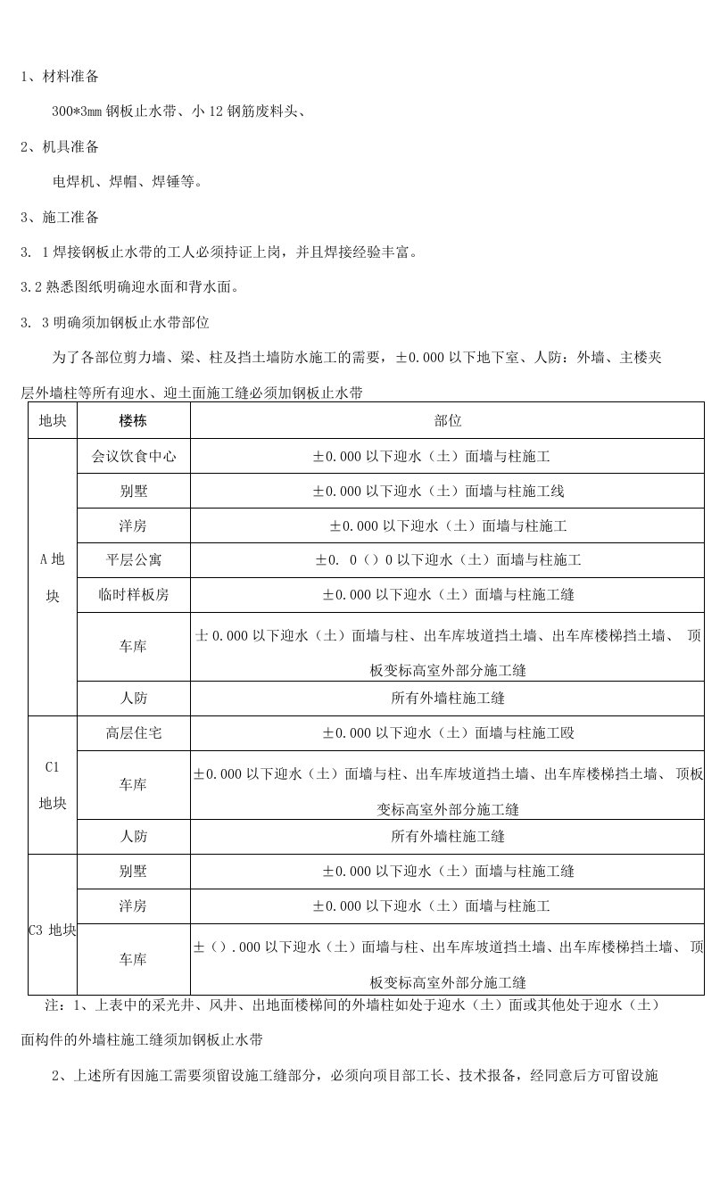 098-钢板止水带施工技术交底