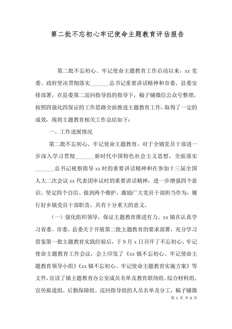 第二批不忘初心牢记使命主题教育评估报告