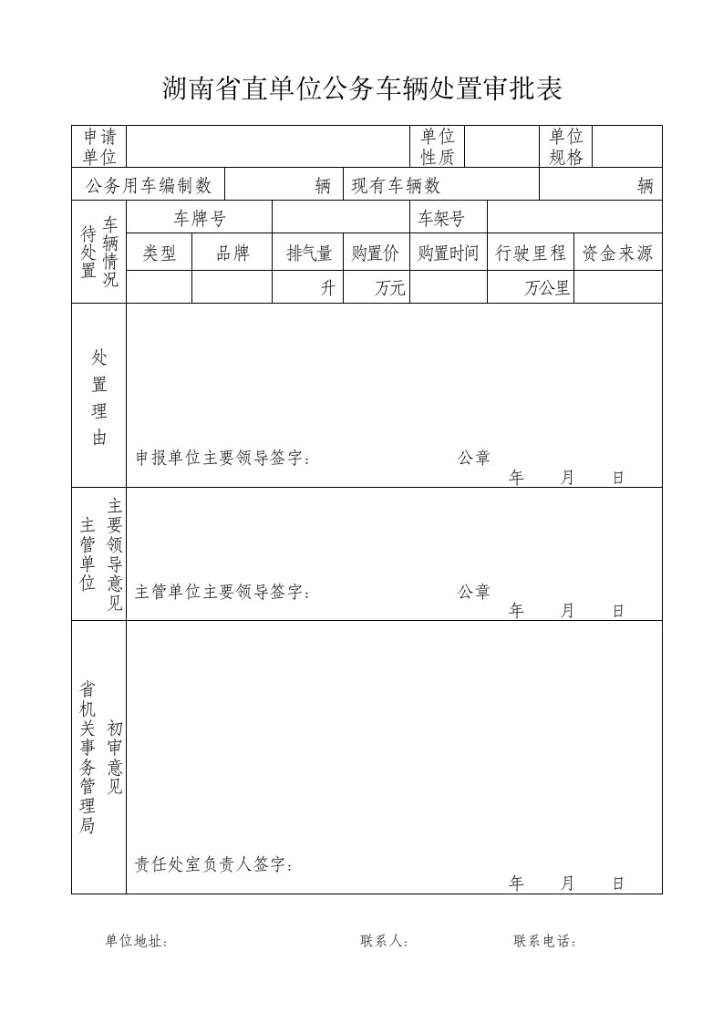 湖南省直单位公务车辆处置审批表