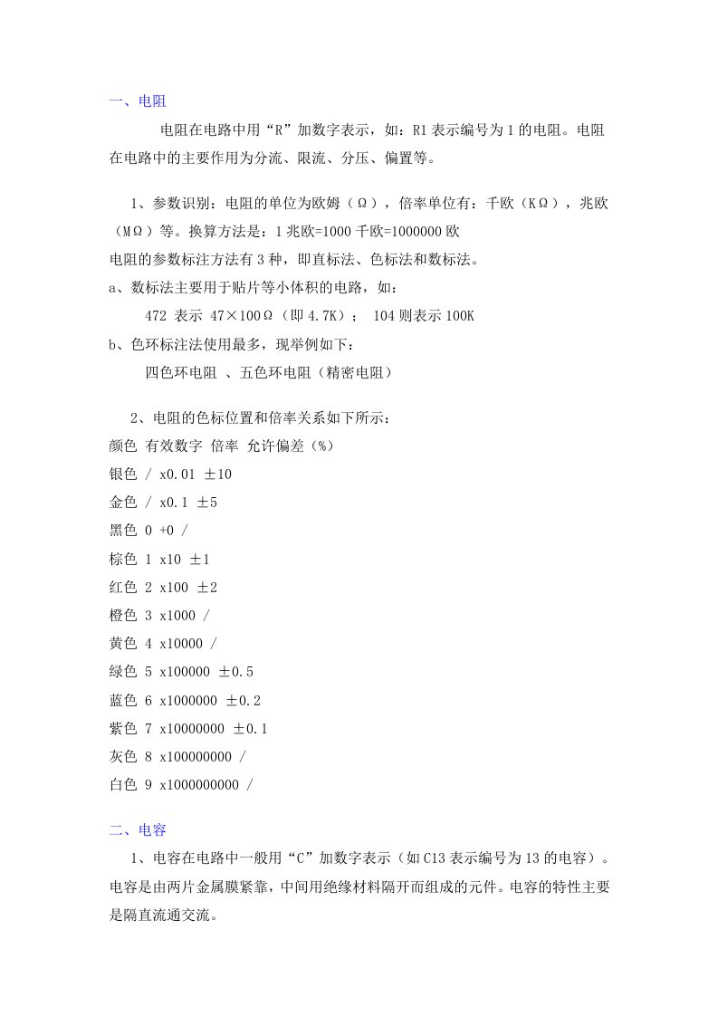 电子基础培训01课常用元器件电阻、电容、二极管、电感