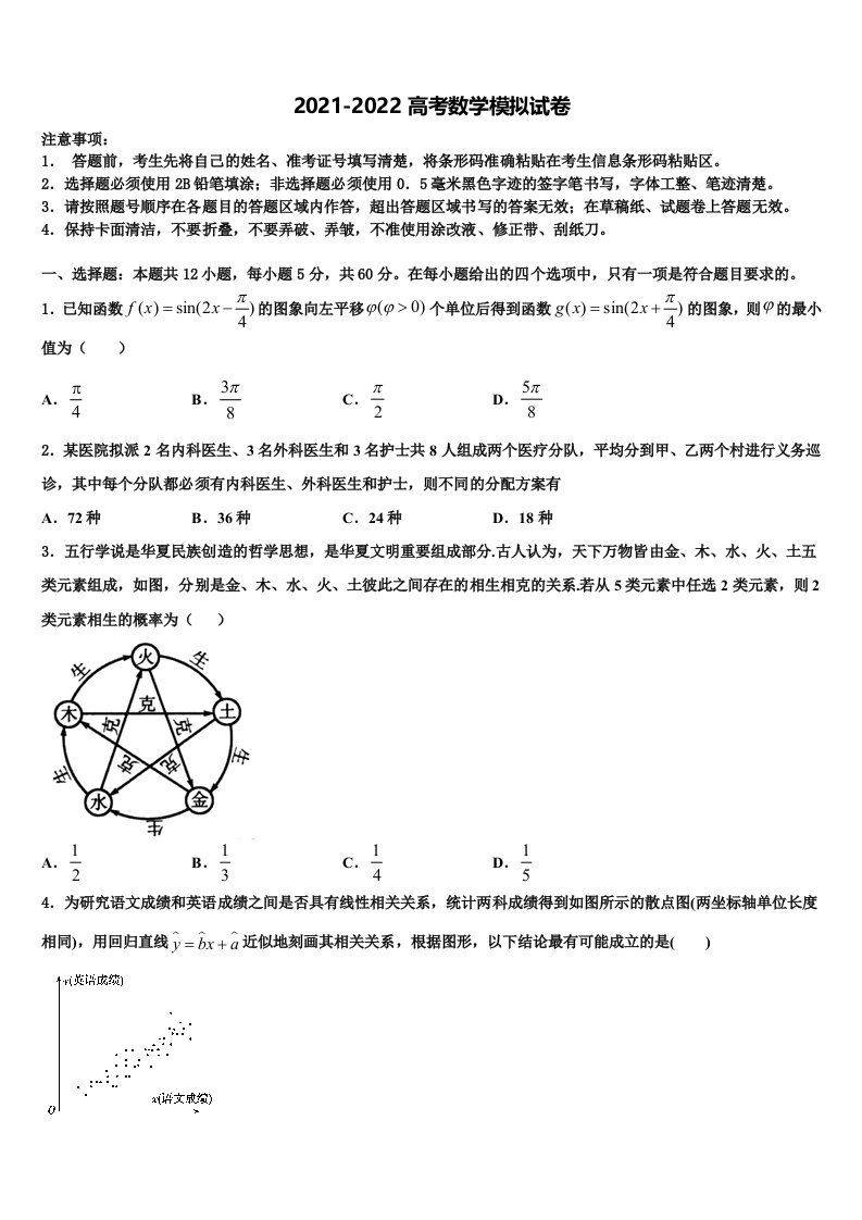 眉山市重点中学2022年高三第二次诊断性检测数学试卷含解析