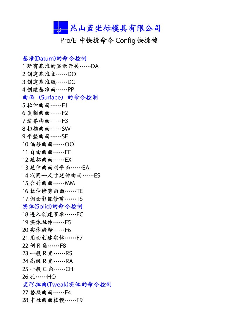 ProE中快捷命令Config快捷键【DOC精选】