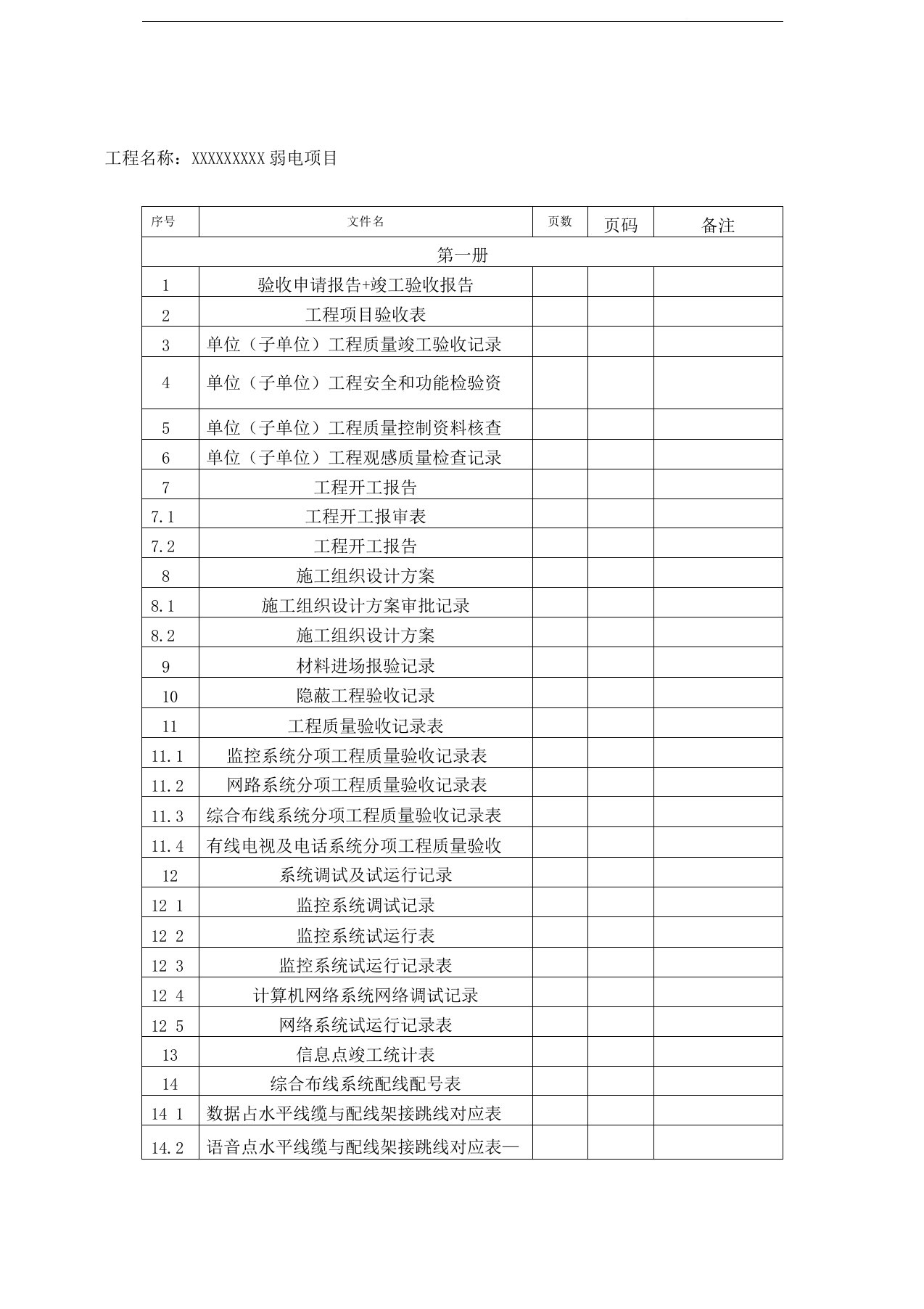 弱电工程竣工资料组卷目录