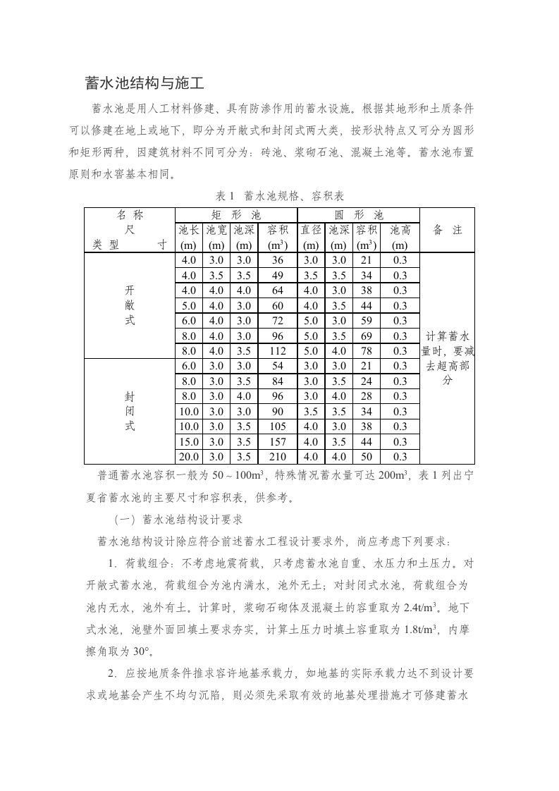 各种规格的蓄水池设计