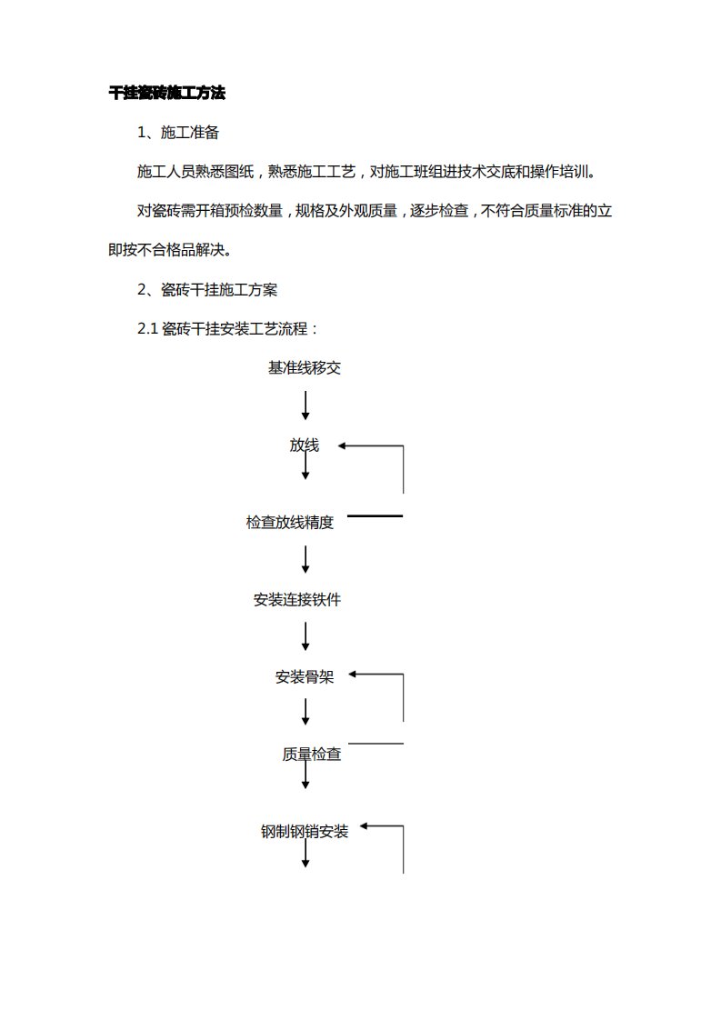 干挂瓷砖施工方案