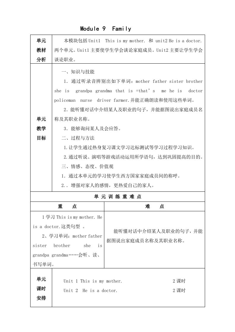 新标准外研版三年级英语上册第九模块教案整理