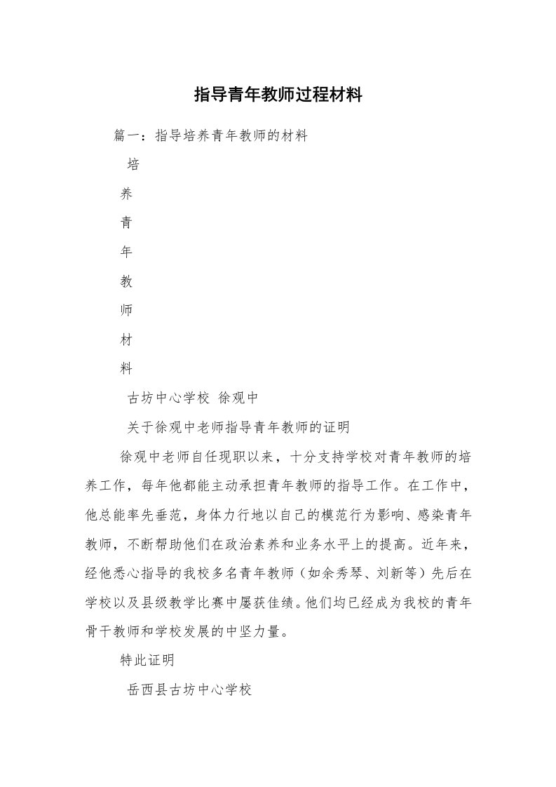 指导青年教师过程材料