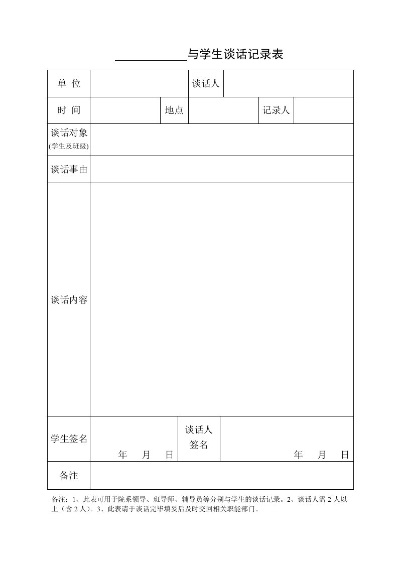 与学生谈话记录表