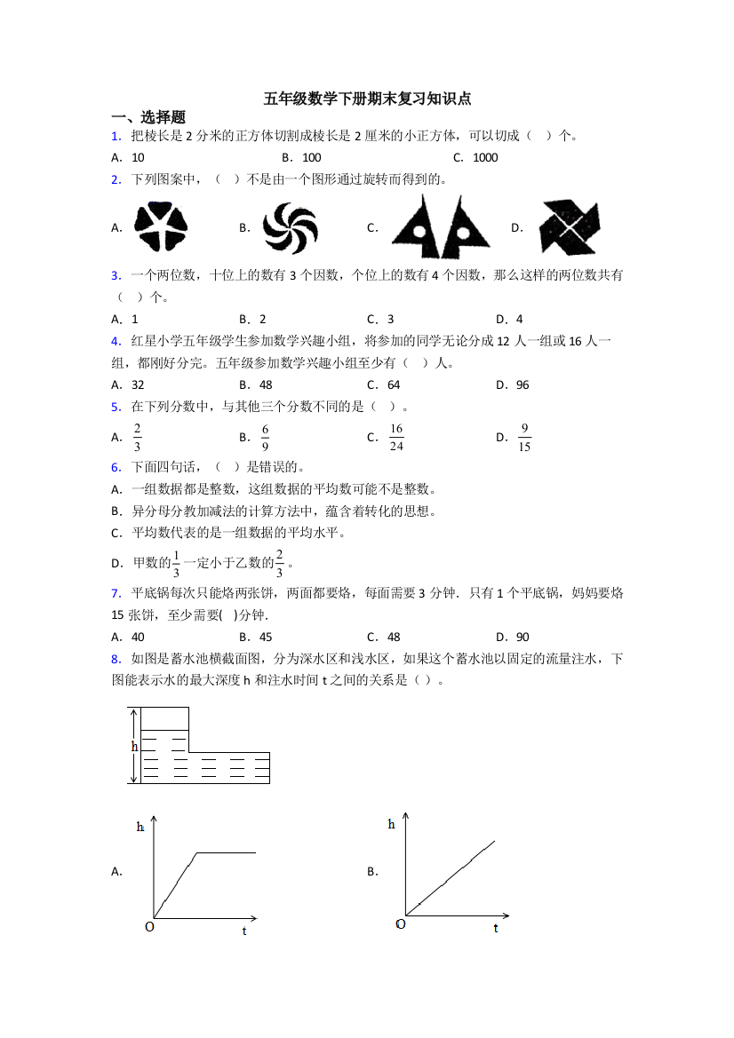 五年级数学下册期末复习知识点