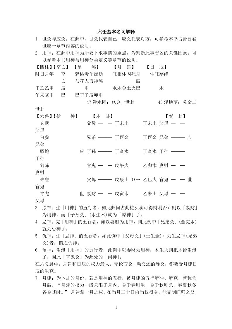 六爻参考资料基本名辞解释