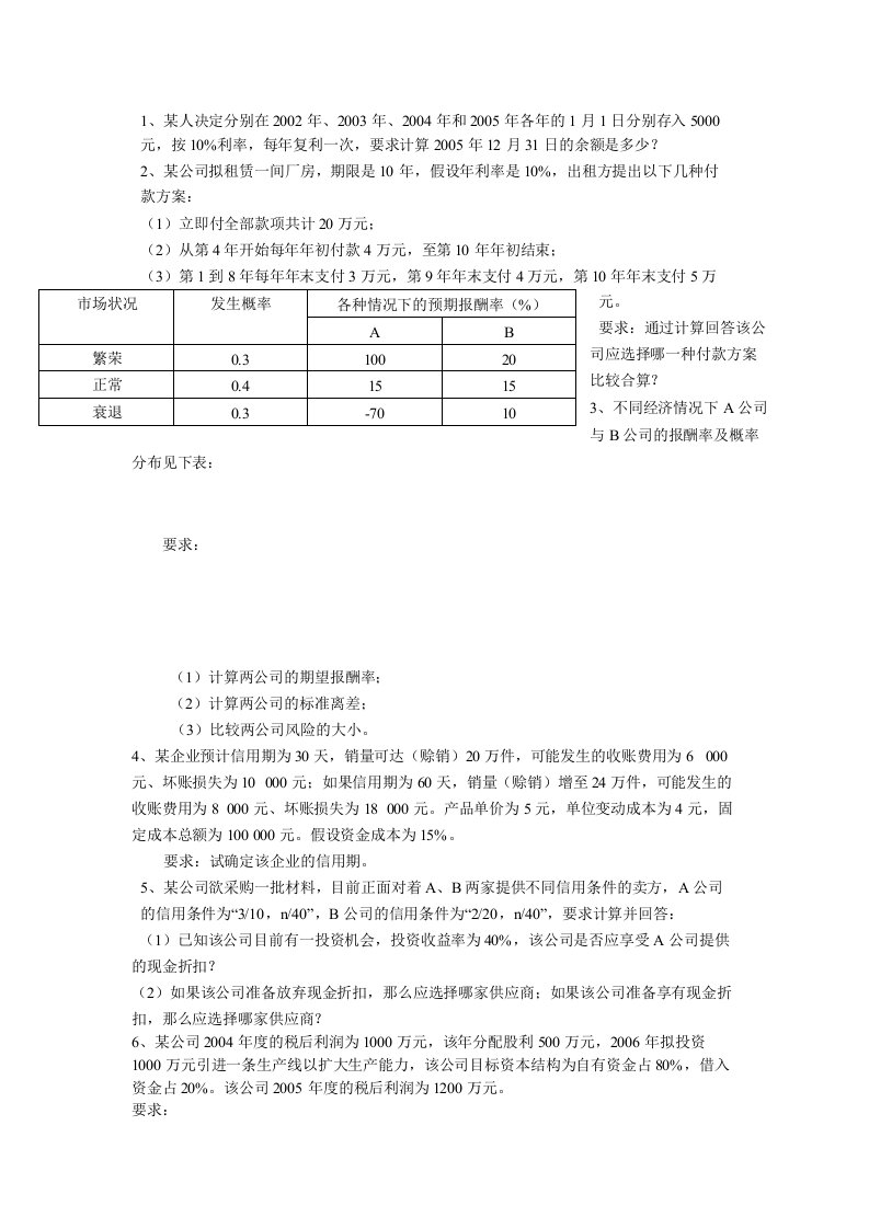 财务管理学练习资料