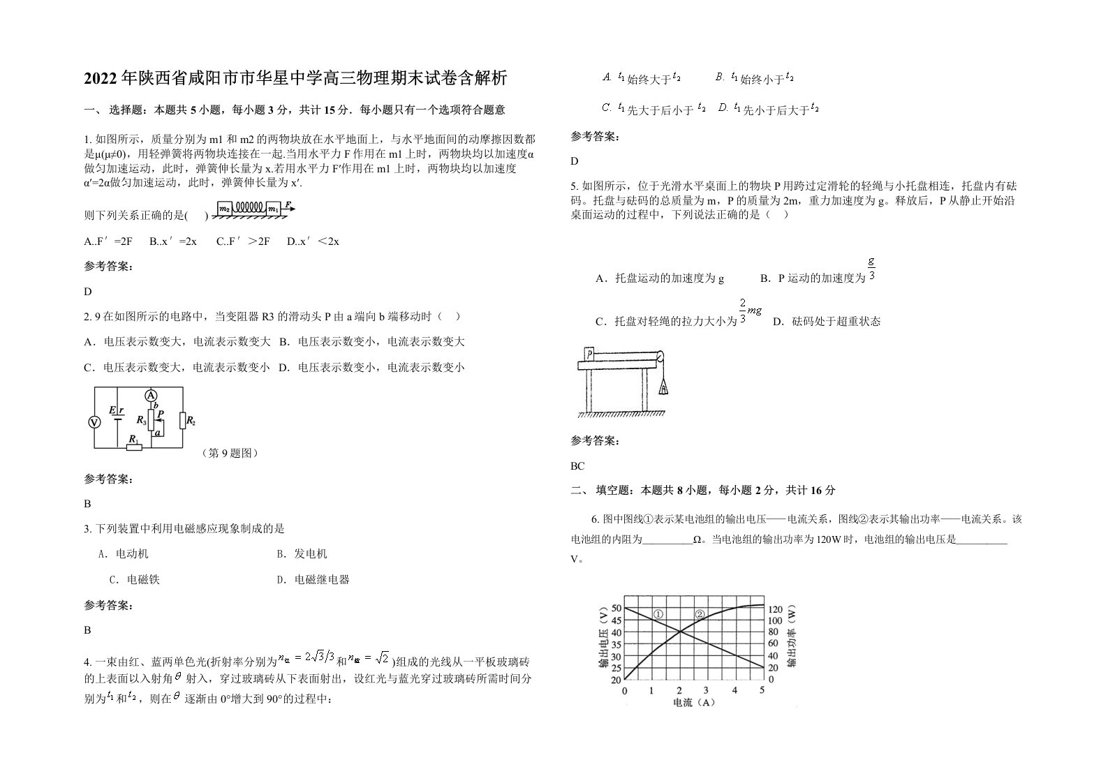 2022年陕西省咸阳市市华星中学高三物理期末试卷含解析