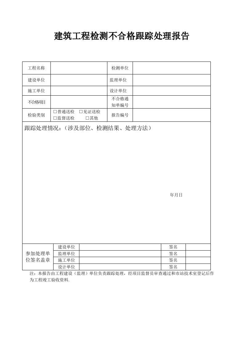 建筑工程检测不合格跟踪处理报告