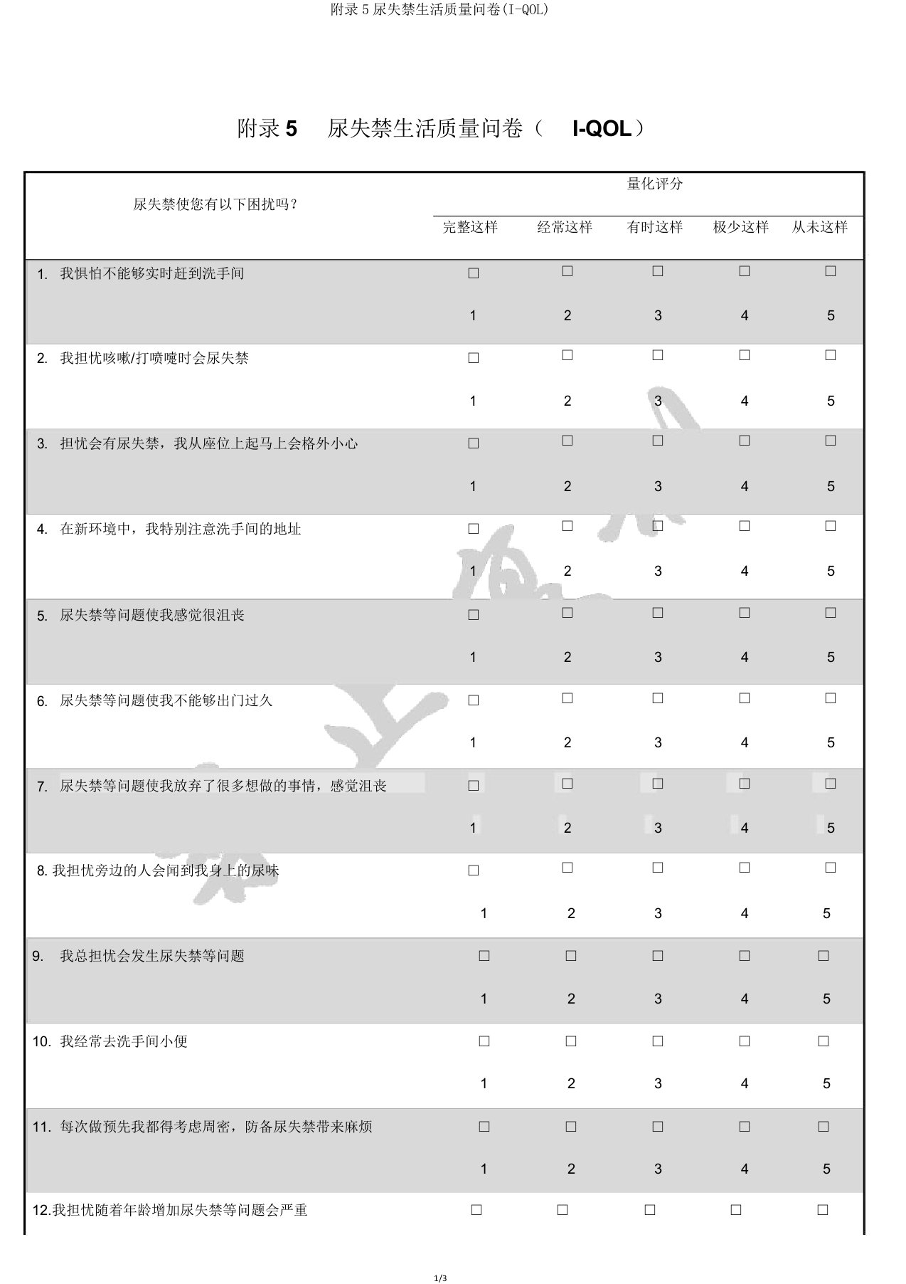 附录5尿失禁生活质量问卷(IQOL)