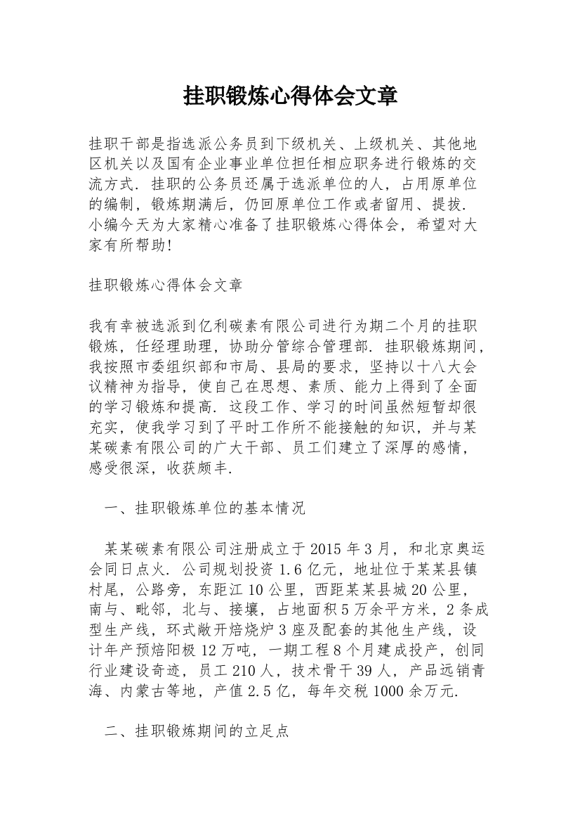 挂职锻炼心得体会文章