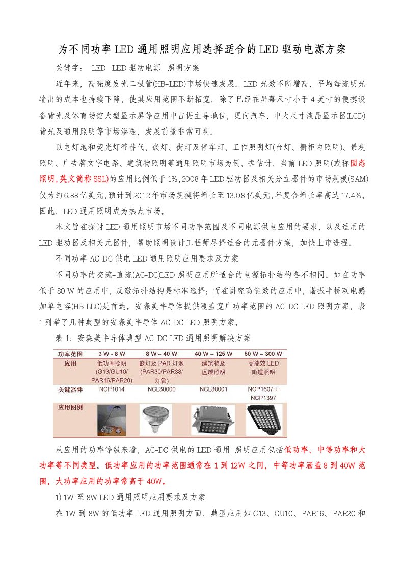 为不同功率LED通用照明应用选择适合的LED驱动电源方案