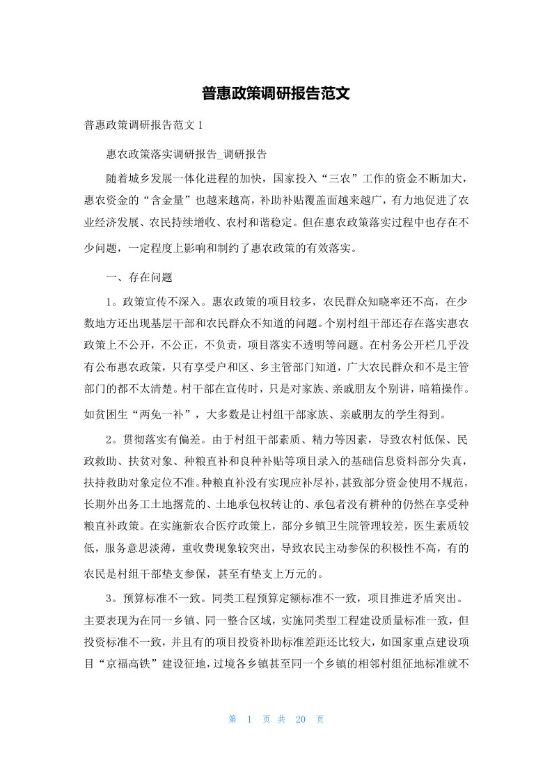 普惠政策调研报告范文