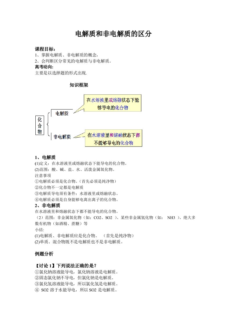 电解质和非电解质的区分