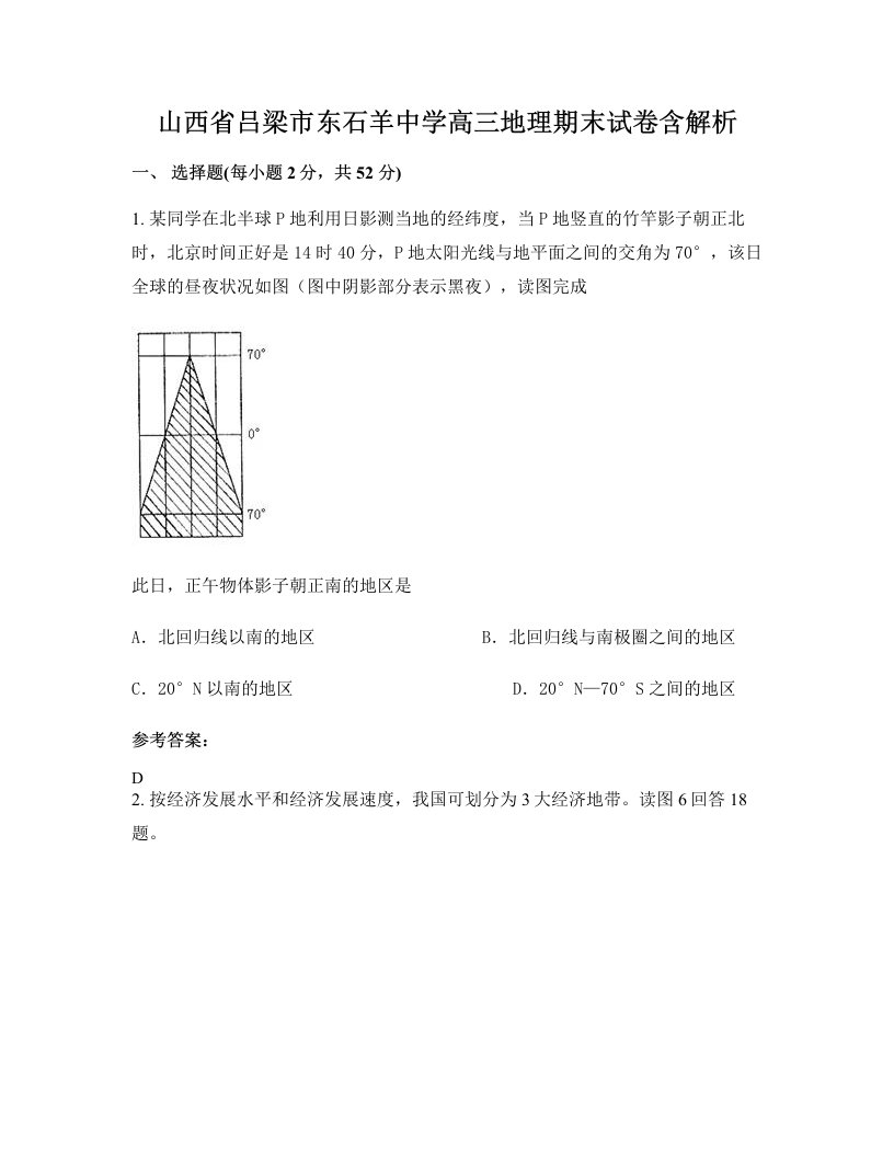 山西省吕梁市东石羊中学高三地理期末试卷含解析