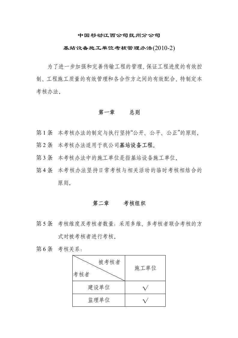 基站设备施工单位考核办法