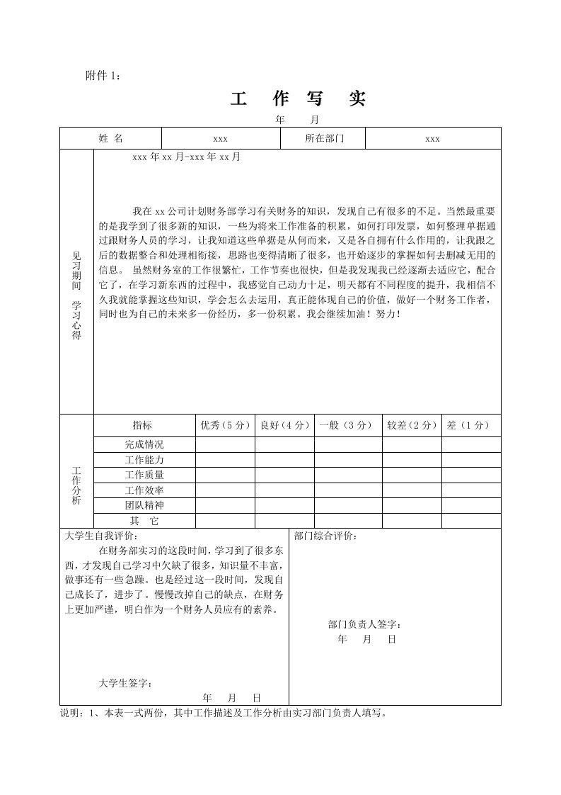 工作写实表及岗位胜任能力评价表副本