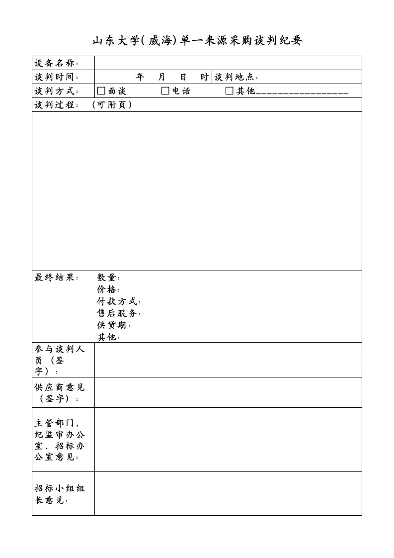 单一来源采购谈判纪要