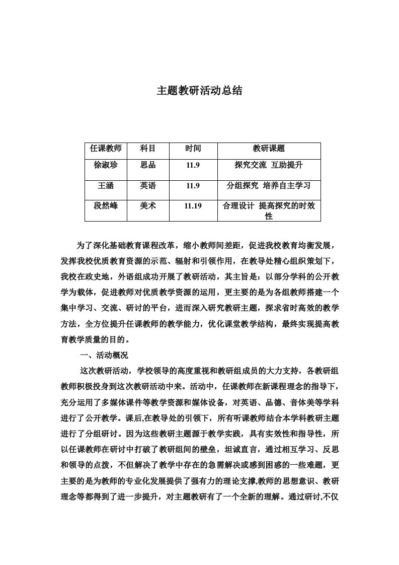 主题教研活动总结