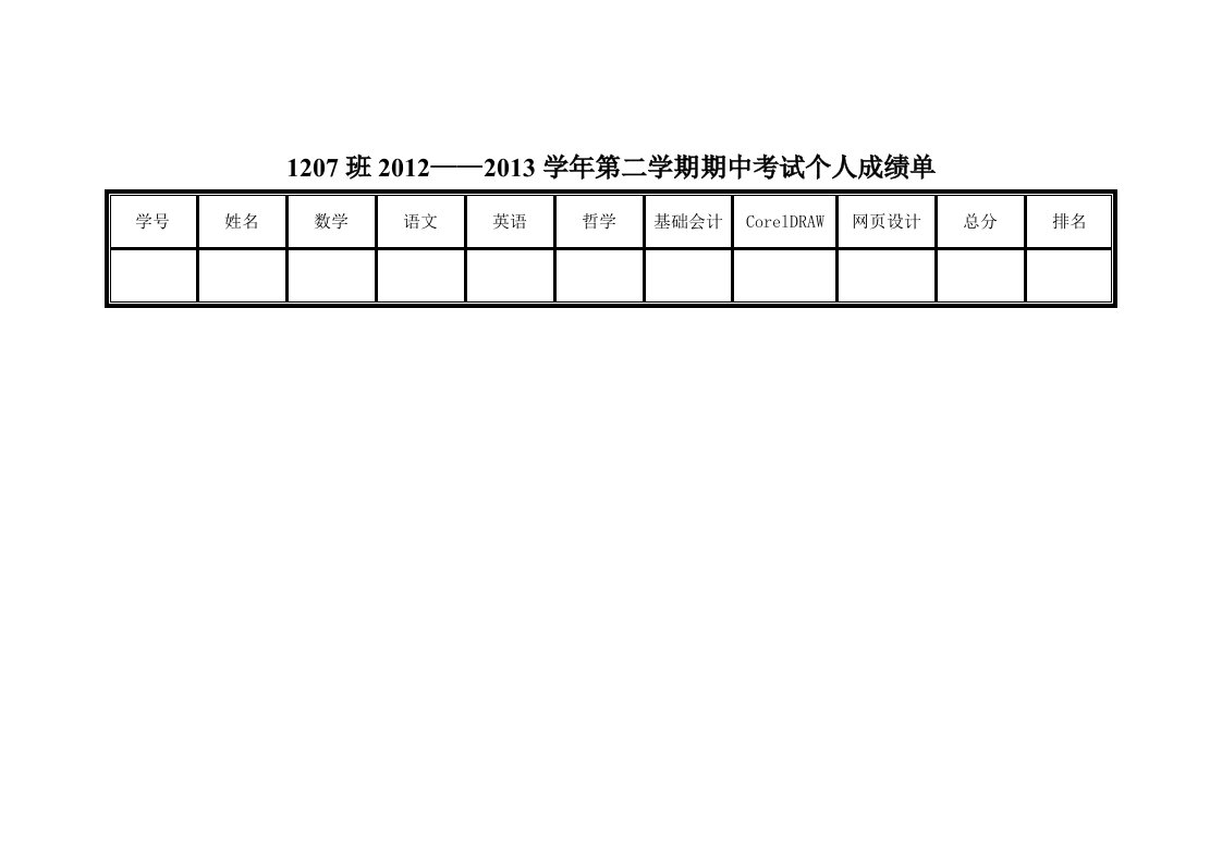 个人成绩单模板