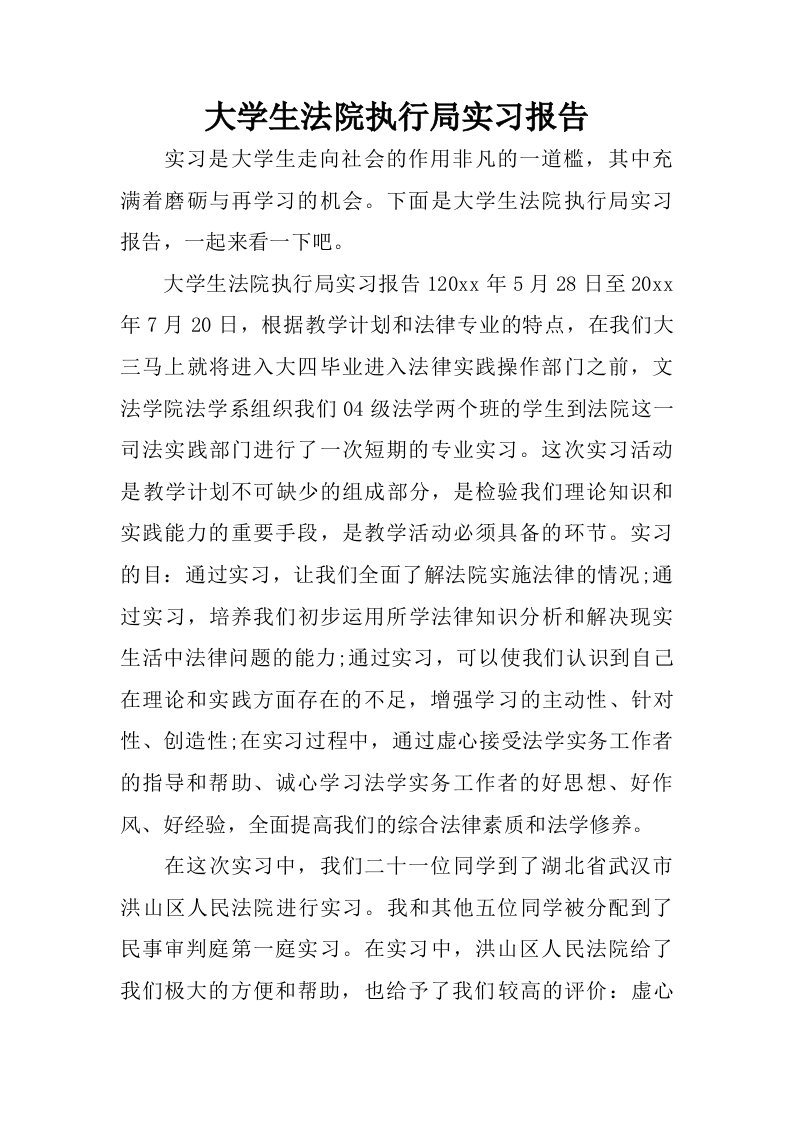 大学生法院执行局实习报告.doc