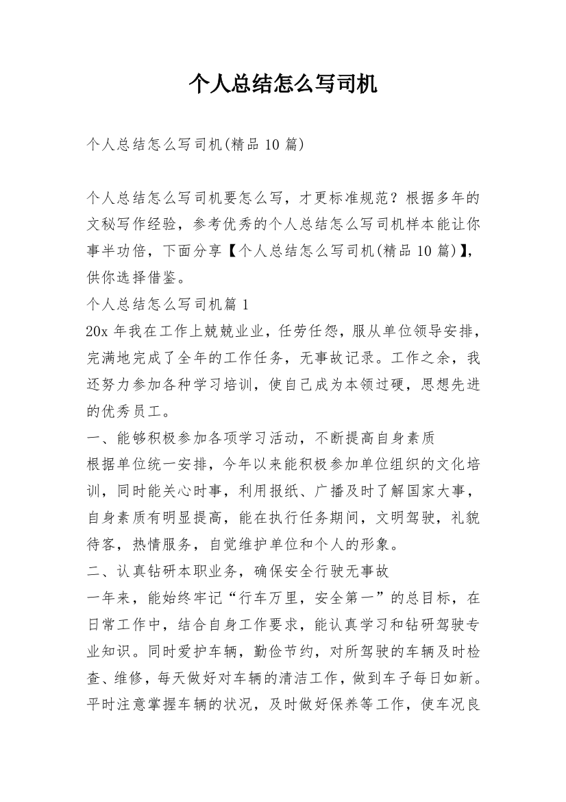 个人总结怎么写司机