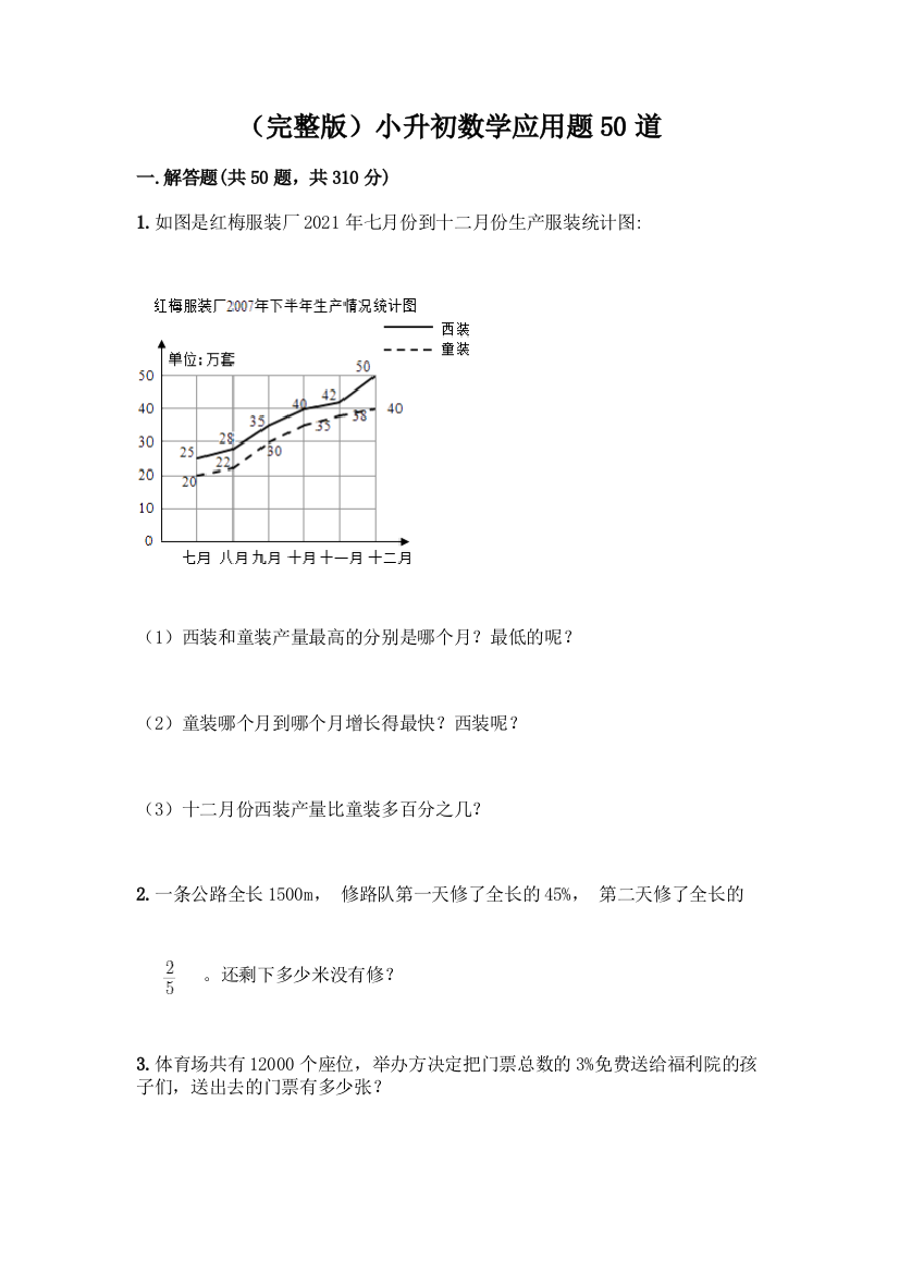 (完整版)小升初数学应用题50道及完整答案【典优】