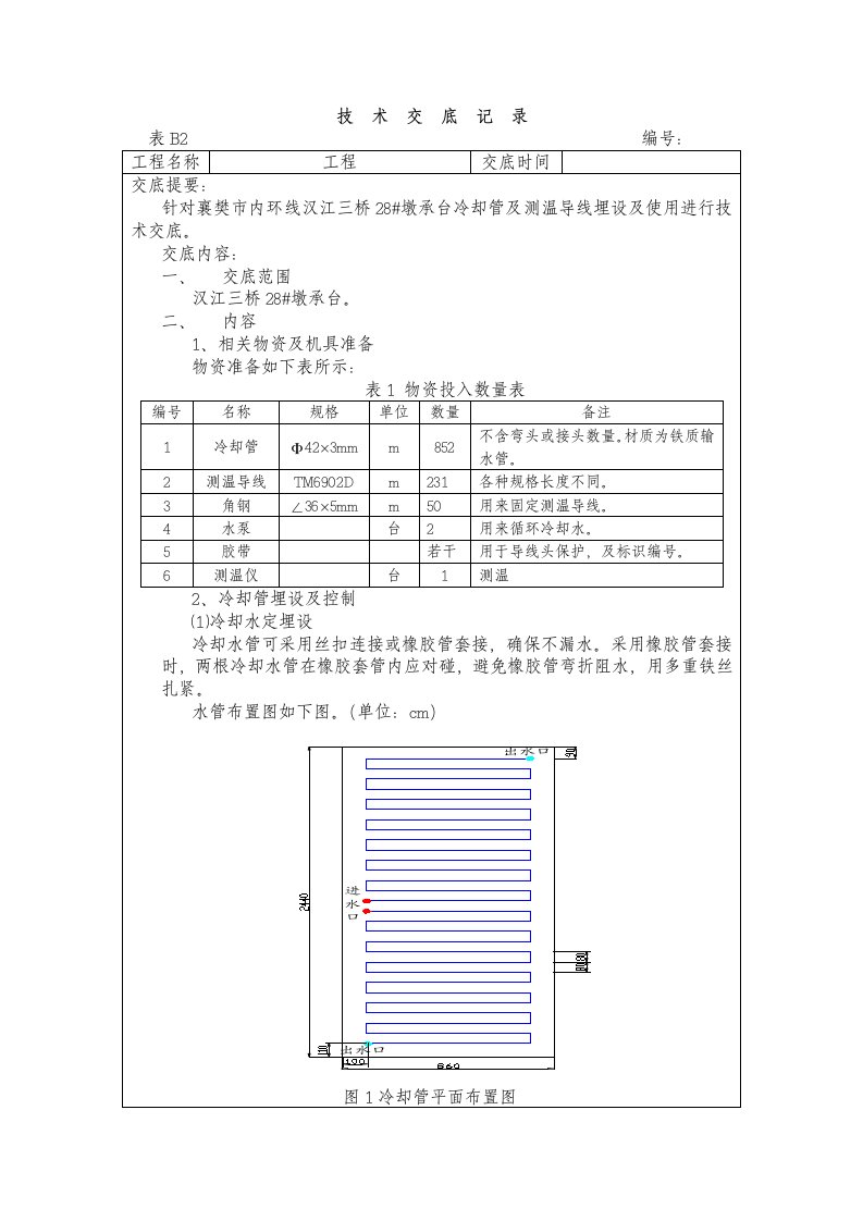 承台冷却管及测温导线技术交底