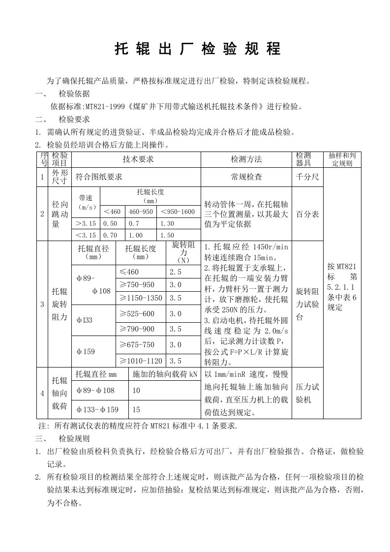 托辊出厂检验规程