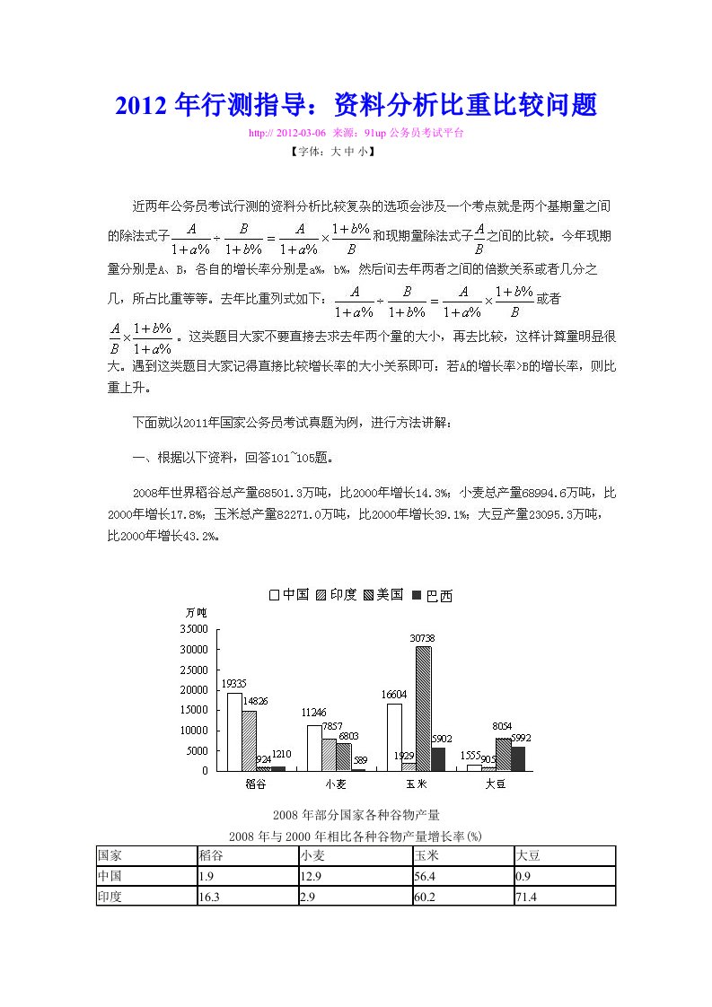 行测指导：资料分析比重比较问题