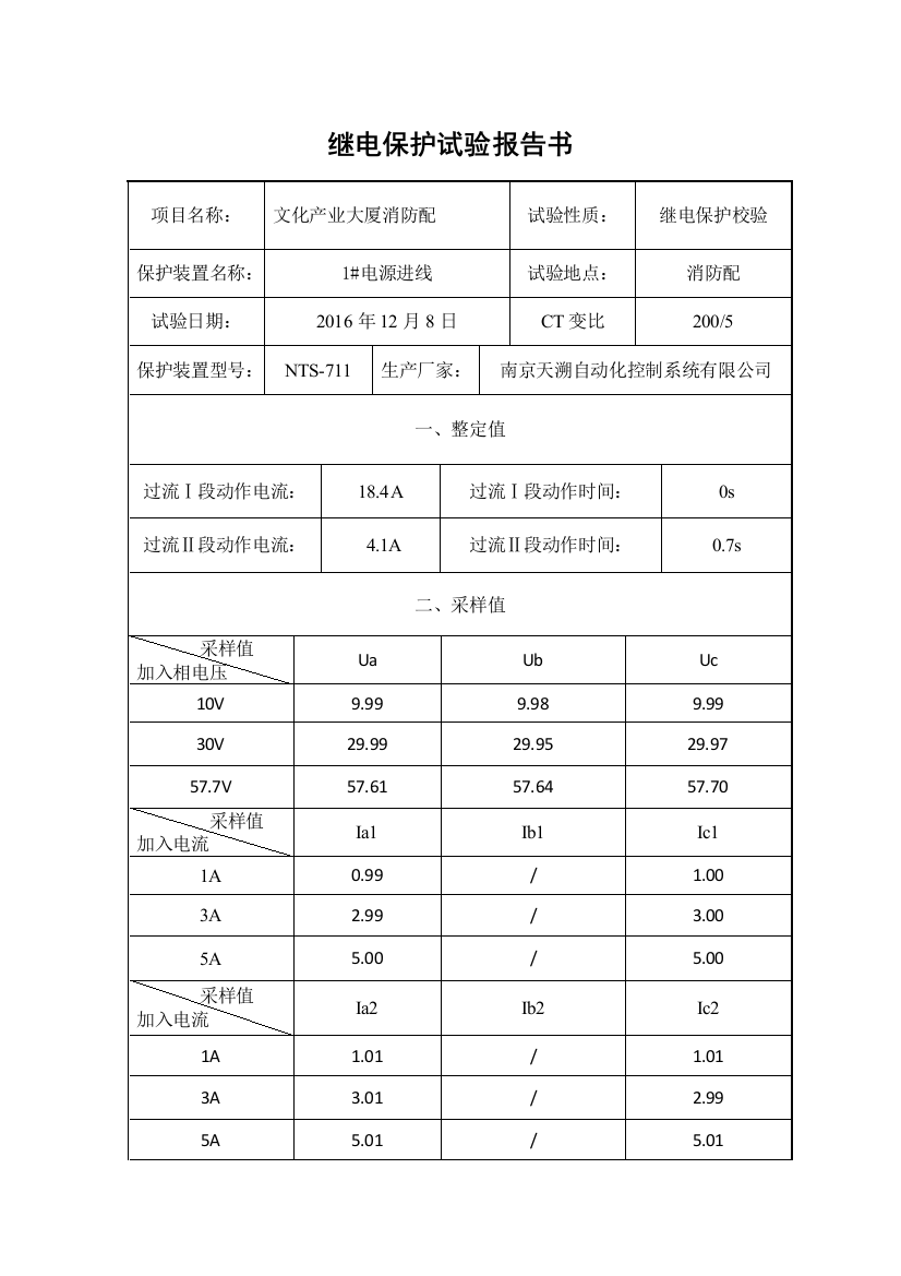 继电保护试验报告x