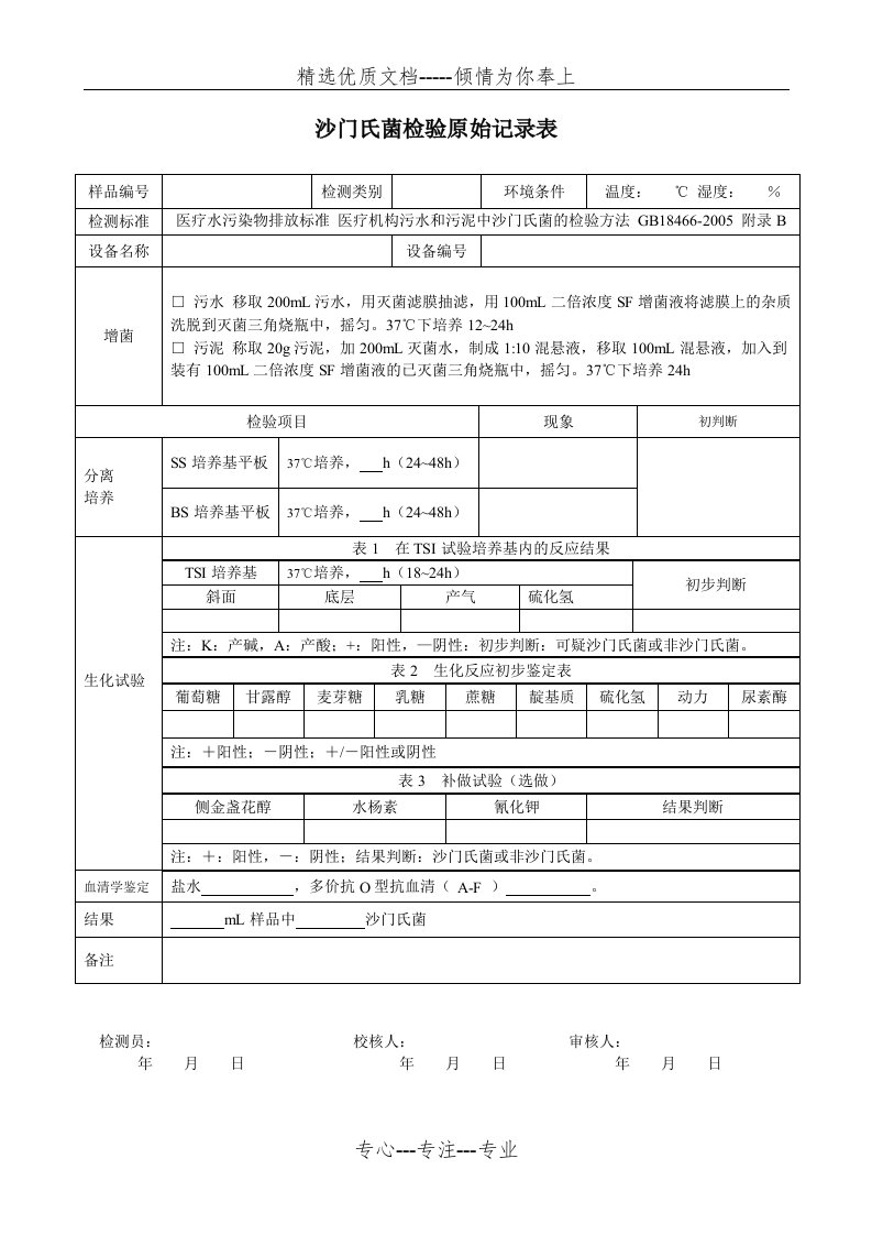 沙门氏菌原始记录表(共1页)