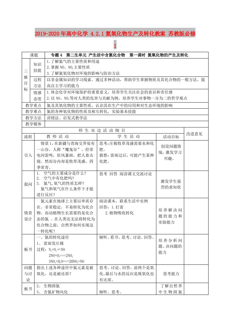 2019-2020年高中化学