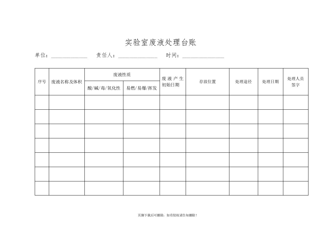 实验室废液处理台账推荐WORD范文