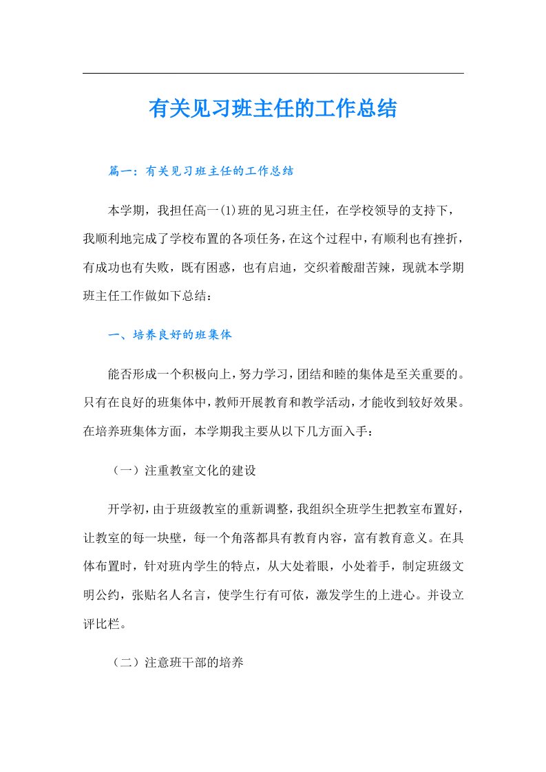 有关见习班主任的工作总结