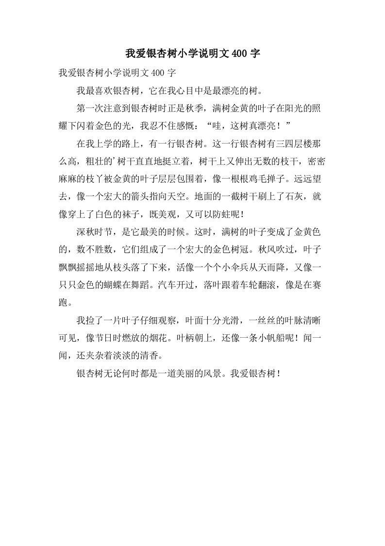 我爱银杏树小学说明文400字