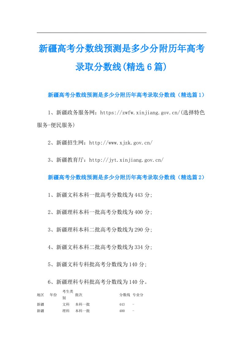 新疆高考分数线预测是多少分附历年高考录取分数线(精选6篇)