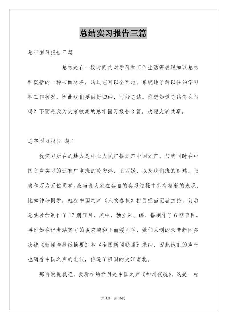 总结实习报告三篇精选