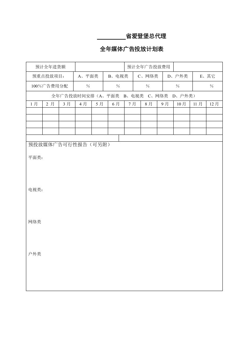 全年媒体广告投放计划表