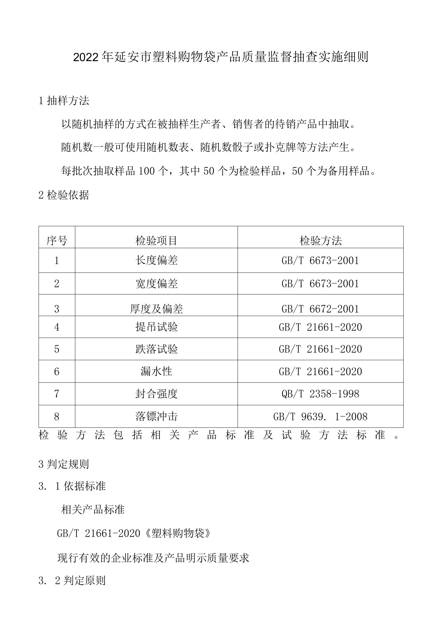 2022年延安市塑料购物袋产品质量监督抽查实施细则